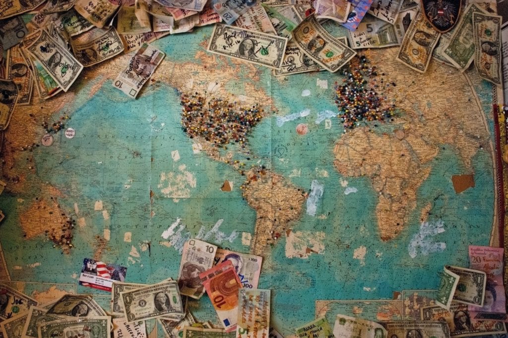 world map with currency