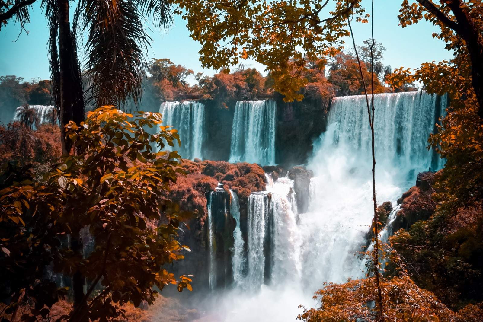 majestic waterfall with reddish trees