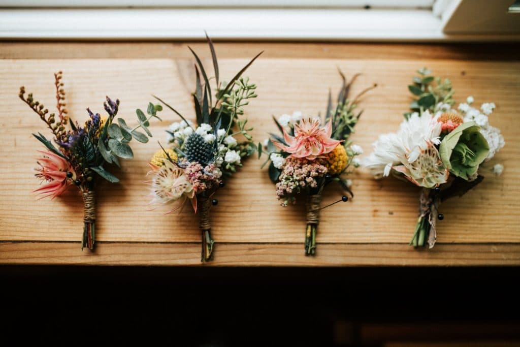 four colorful flower bouquets