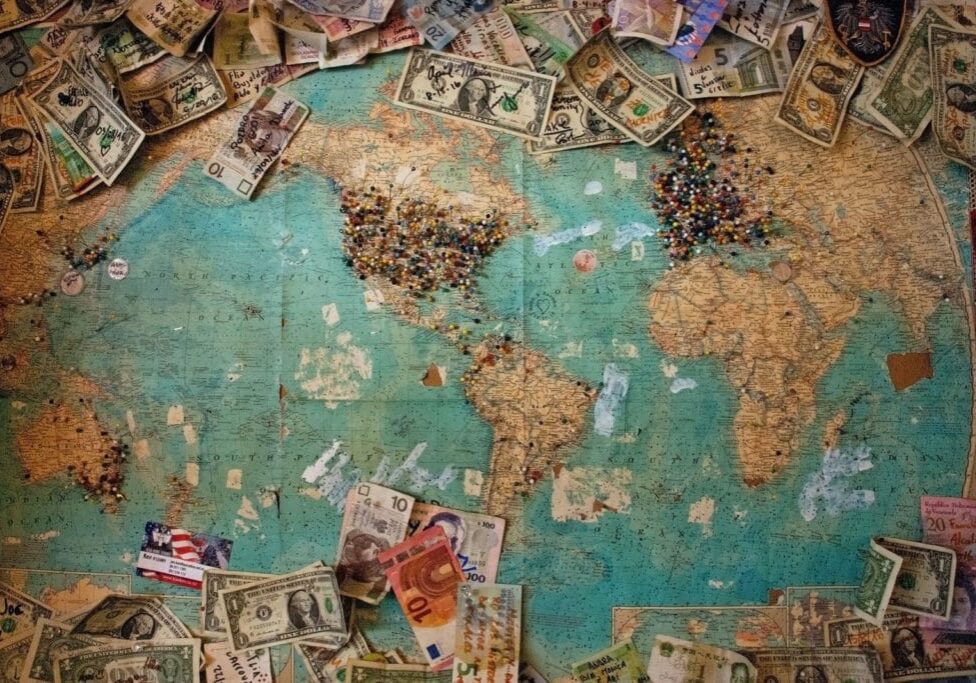 world map with currency